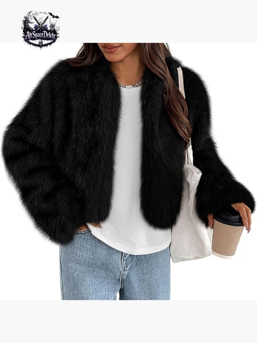 Faux Fur Cropped Jacket Long Sleeve Open Front Winter Coat Women's Outerwear
